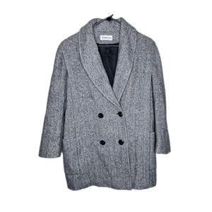 Vintage Herman Kay Gray Wool Herringbone Double Breasted Coat Jacket Womens XL
